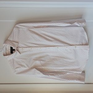 BANANA REPUBLIC CLASSIC WHITE & PINK DOTTED SIZE 2 COTTON BUTTON DOWN SHIRT